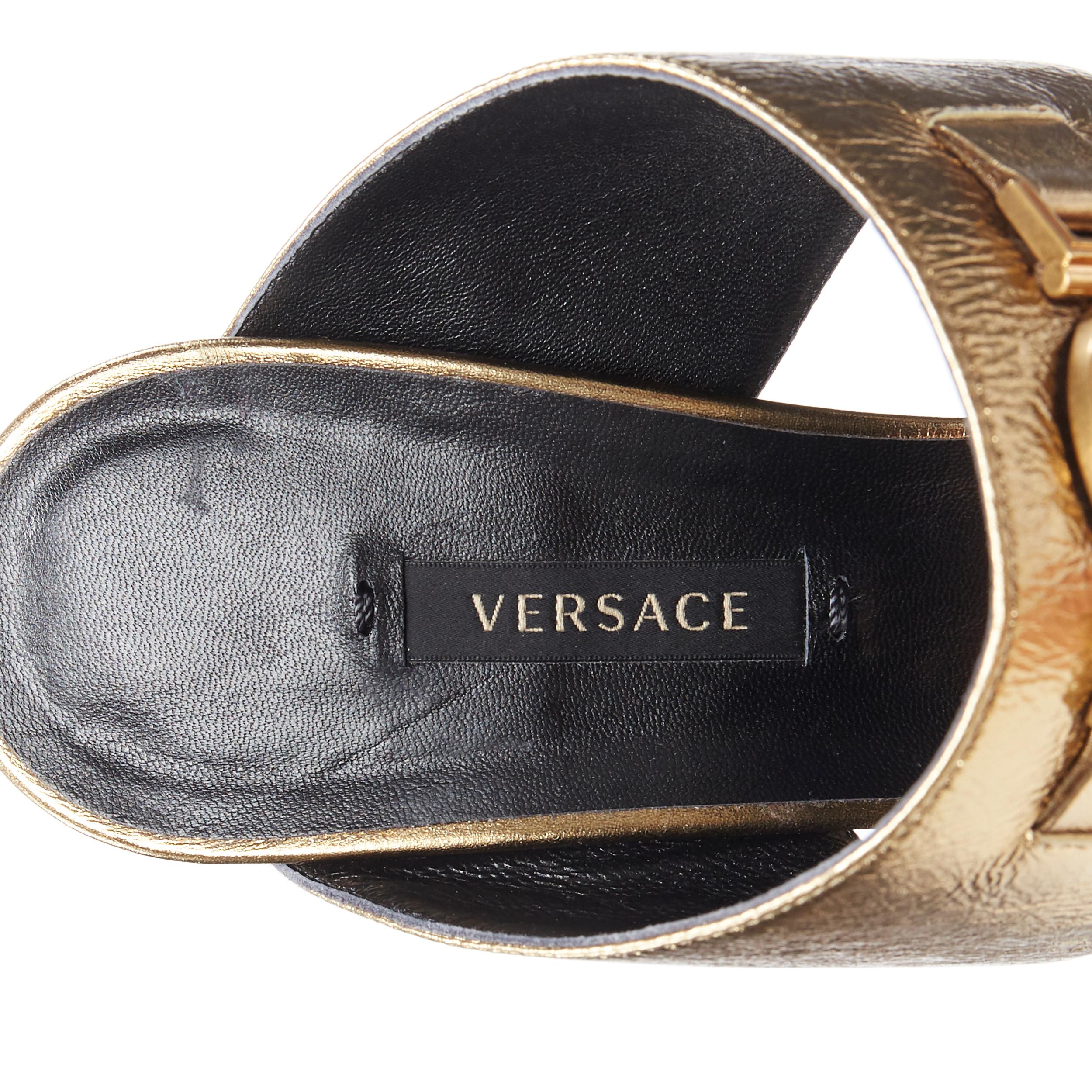 new VERSACE Tribute metallic gold Medusa charm open toe strappy heel mule EU39 5