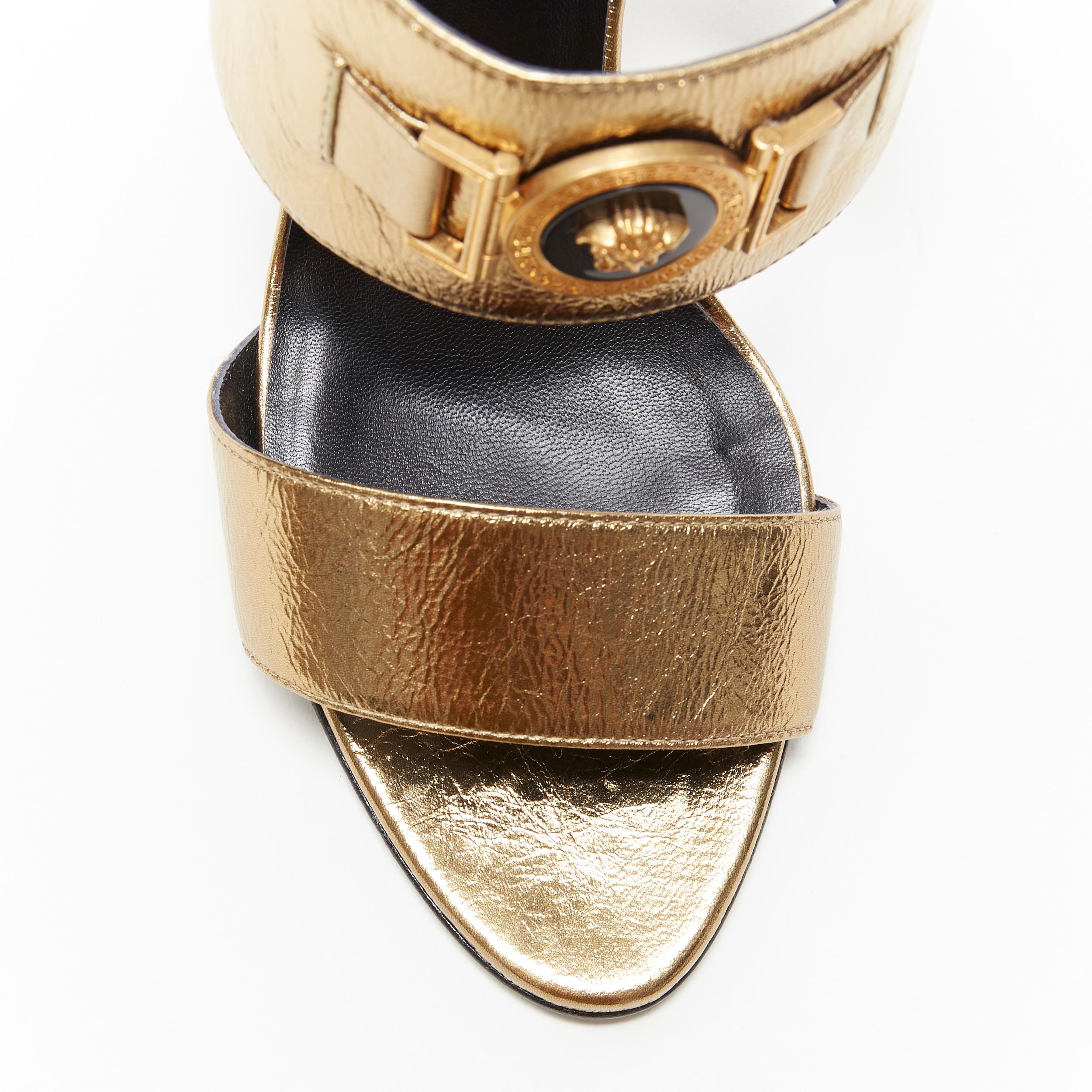 new VERSACE Tribute metallic gold Medusa charm open toe strappy heel mule EU39 2