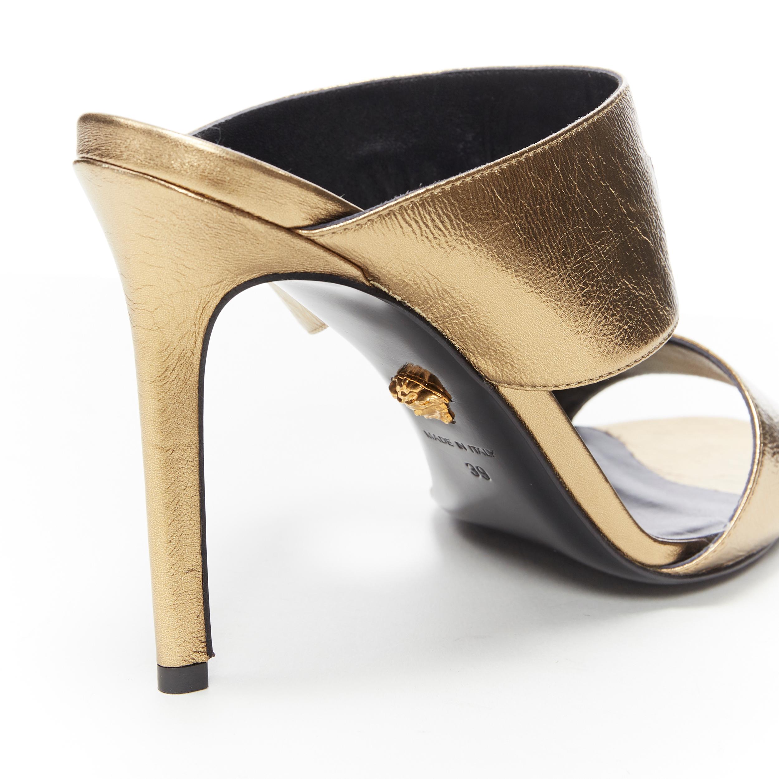 new VERSACE Tribute metallic gold Medusa charm open toe strappy heel mule EU39 3