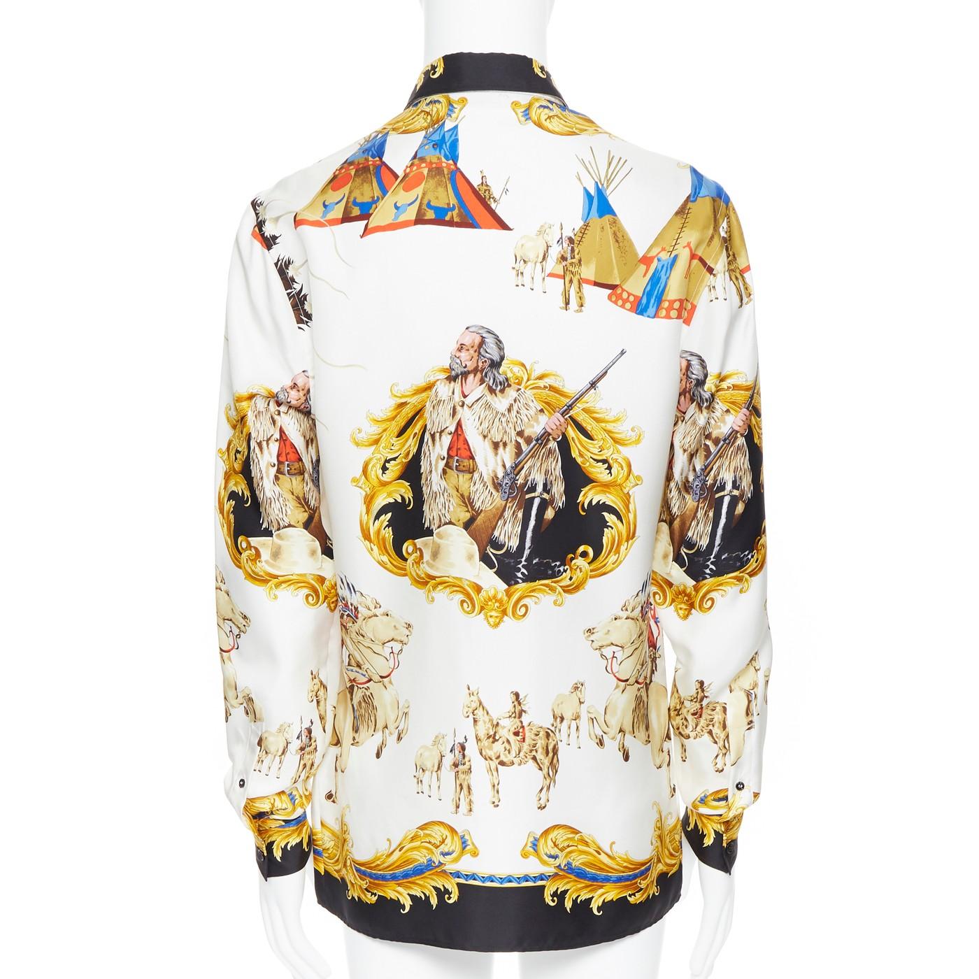 Uomo nuovo VERSACE Tribute Native America FW1992 stampa oro Medusa camicia in seta EU39 M.