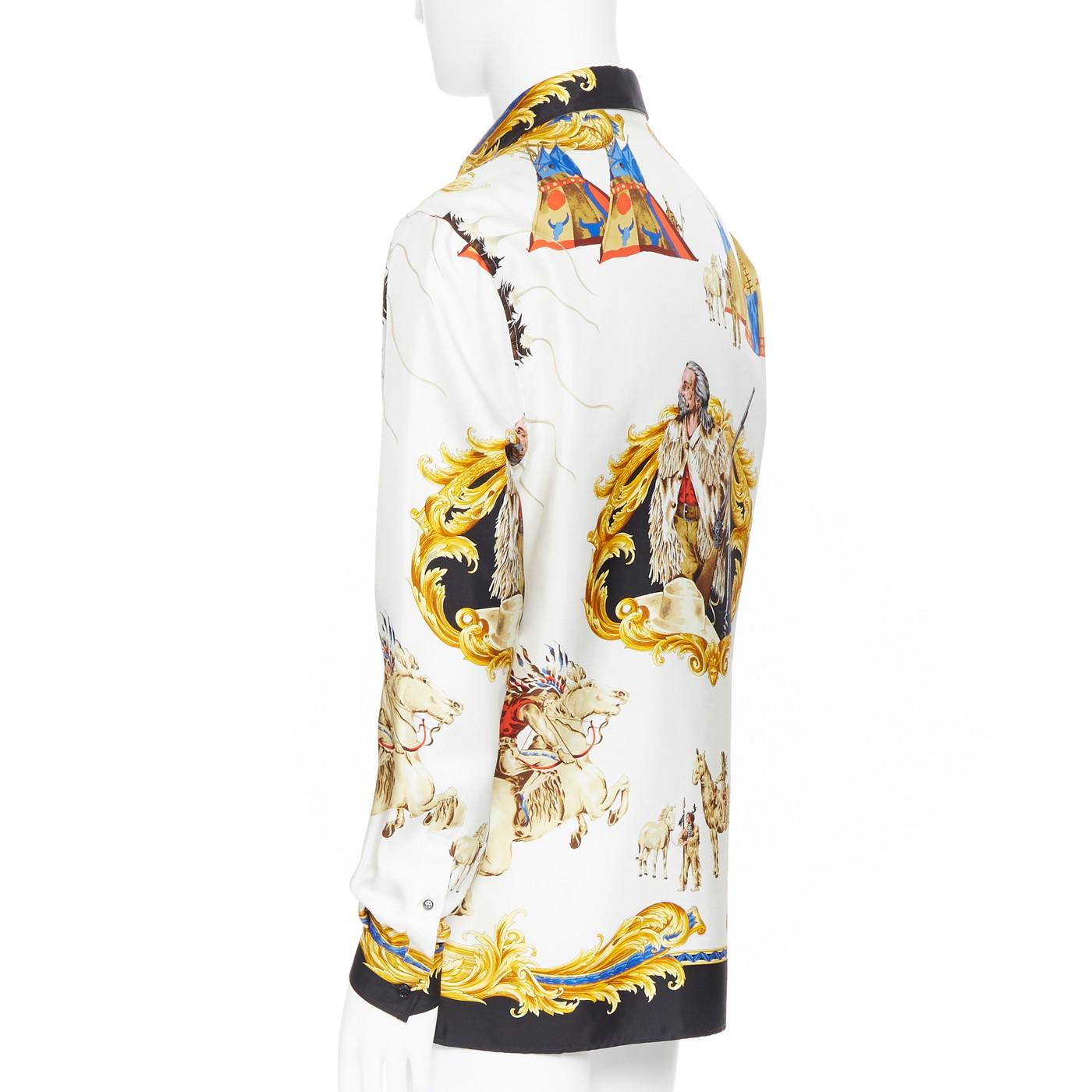 nuovo VERSACE Tribute Native America FW1992 stampa oro Medusa camicia in seta EU39 M. 1