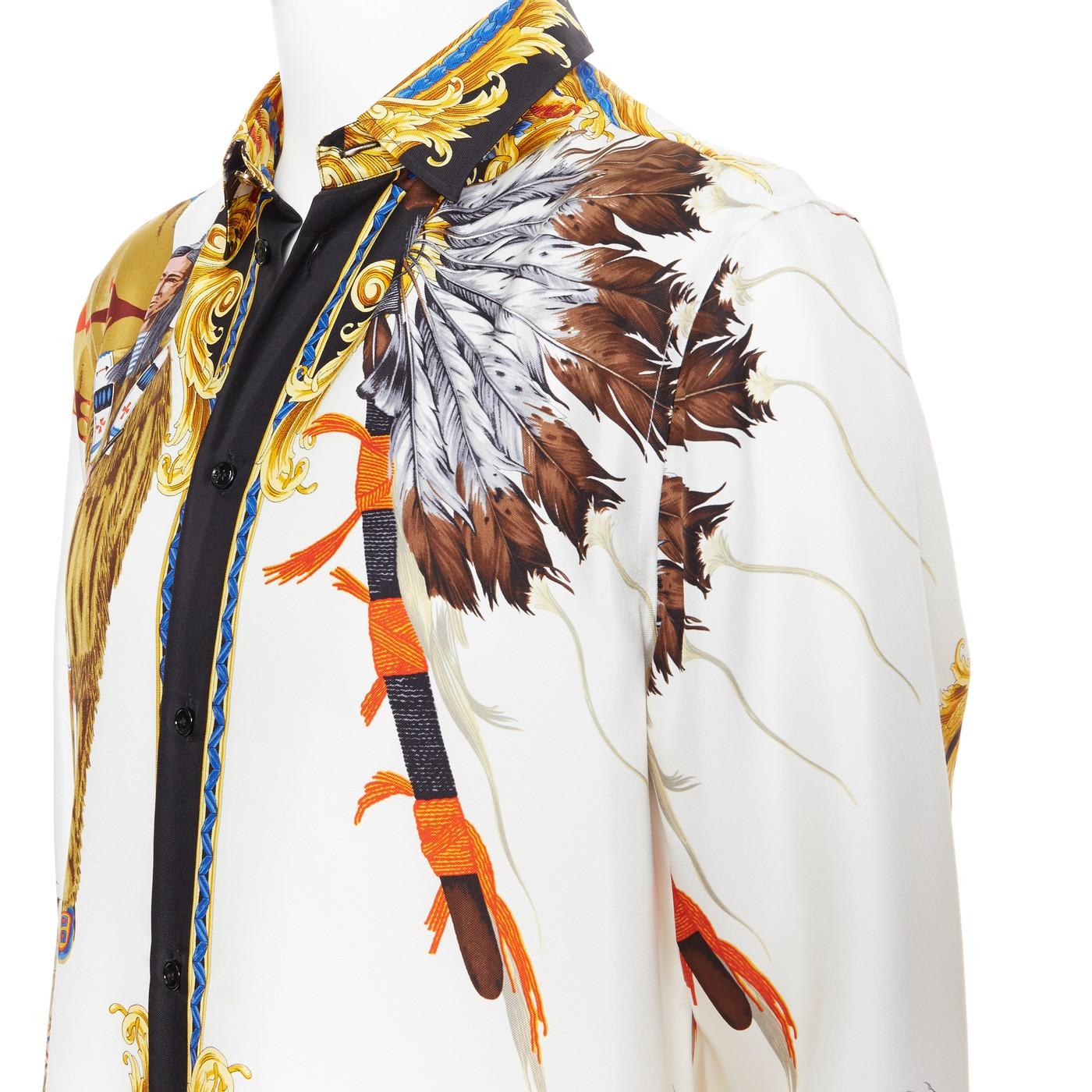 nuovo VERSACE Tribute Native America FW1992 stampa oro Medusa camicia in seta EU39 M. 2