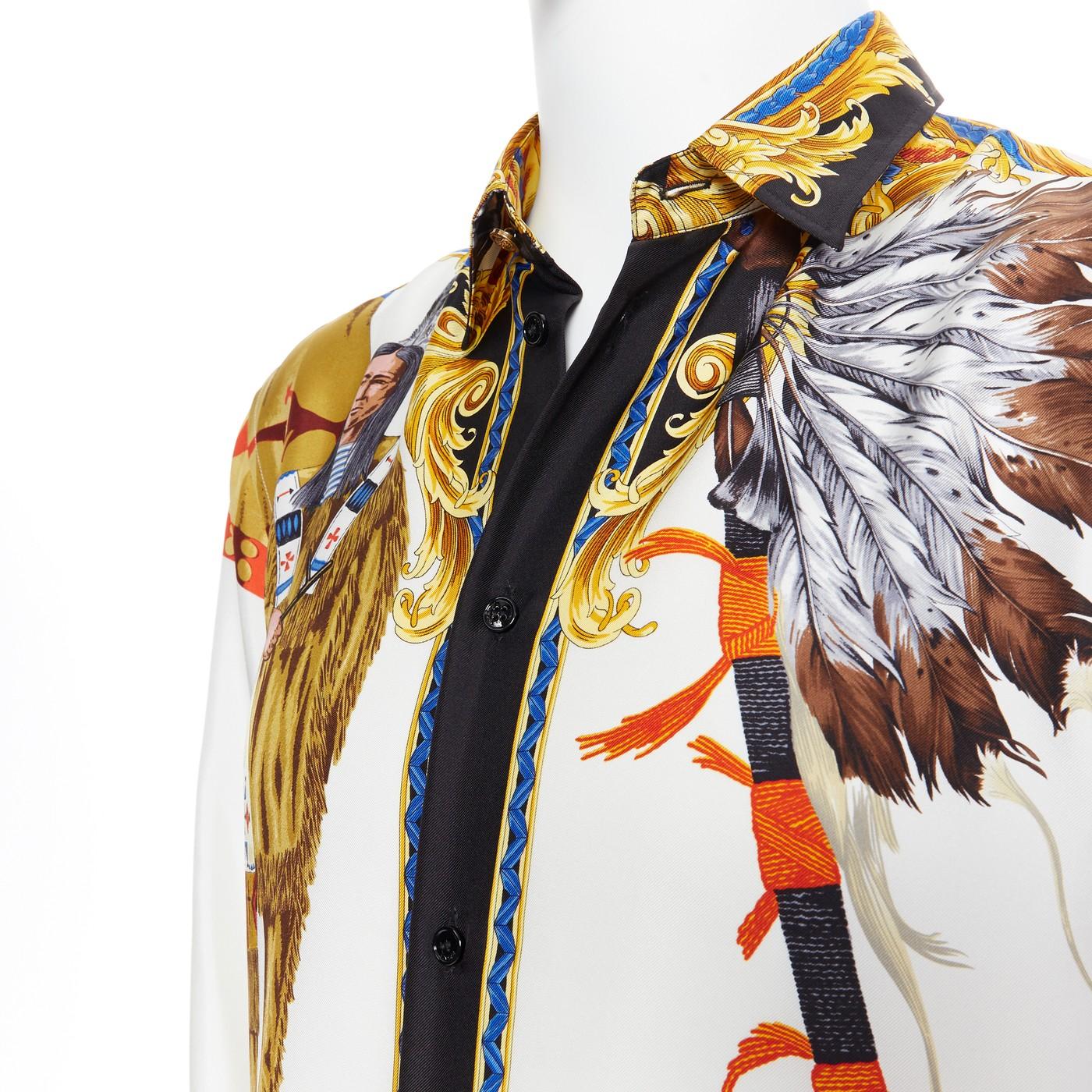 nuovo VERSACE Tribute Native America FW1992 stampa oro Medusa camicia in seta EU39 M. 4