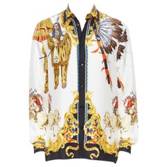 nuovo VERSACE Tribute Native America FW1992 stampa oro Medusa camicia in seta EU39 M.