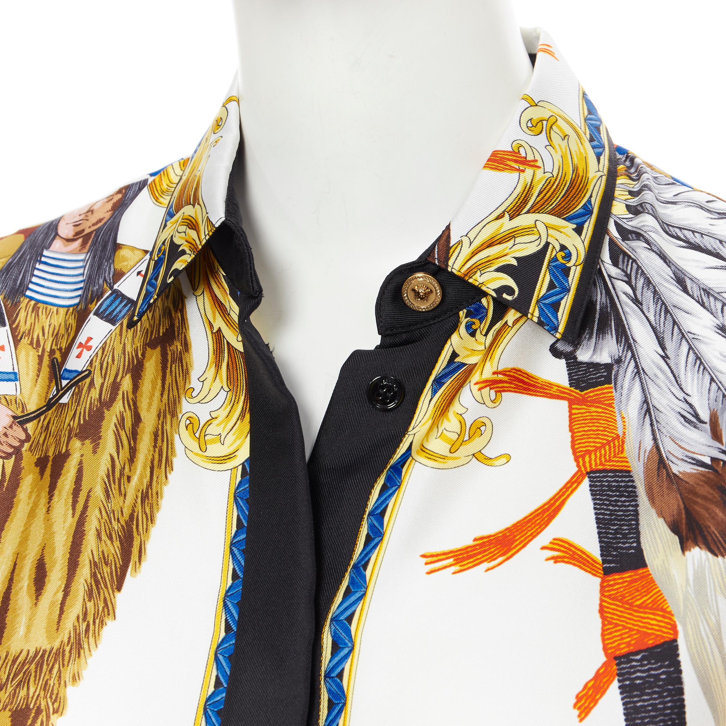 new VERSACE Tribute Native America FW1992 print gold Medusa silk shirt IT40 S
Brand: Versace
Designer: Donatella Versace
Collection: SS18
Model Name / Style: Silk shirt
Material: Silk
Color: White
Pattern: Abstract
Closure: Button
Extra Detail: