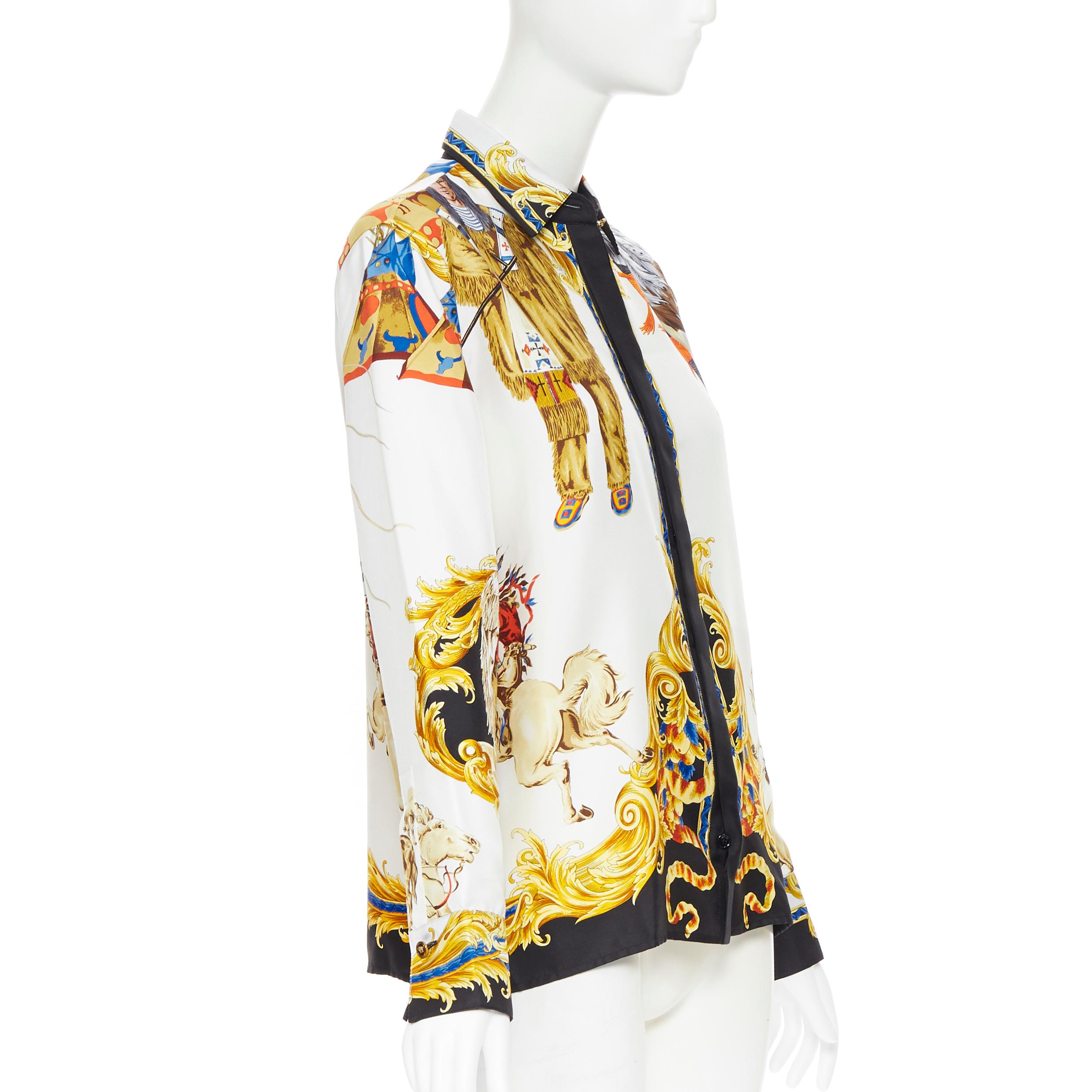 new VERSACE Tribute Native America FW1992 print gold Medusa silk shirt IT40 S In New Condition In Hong Kong, NT