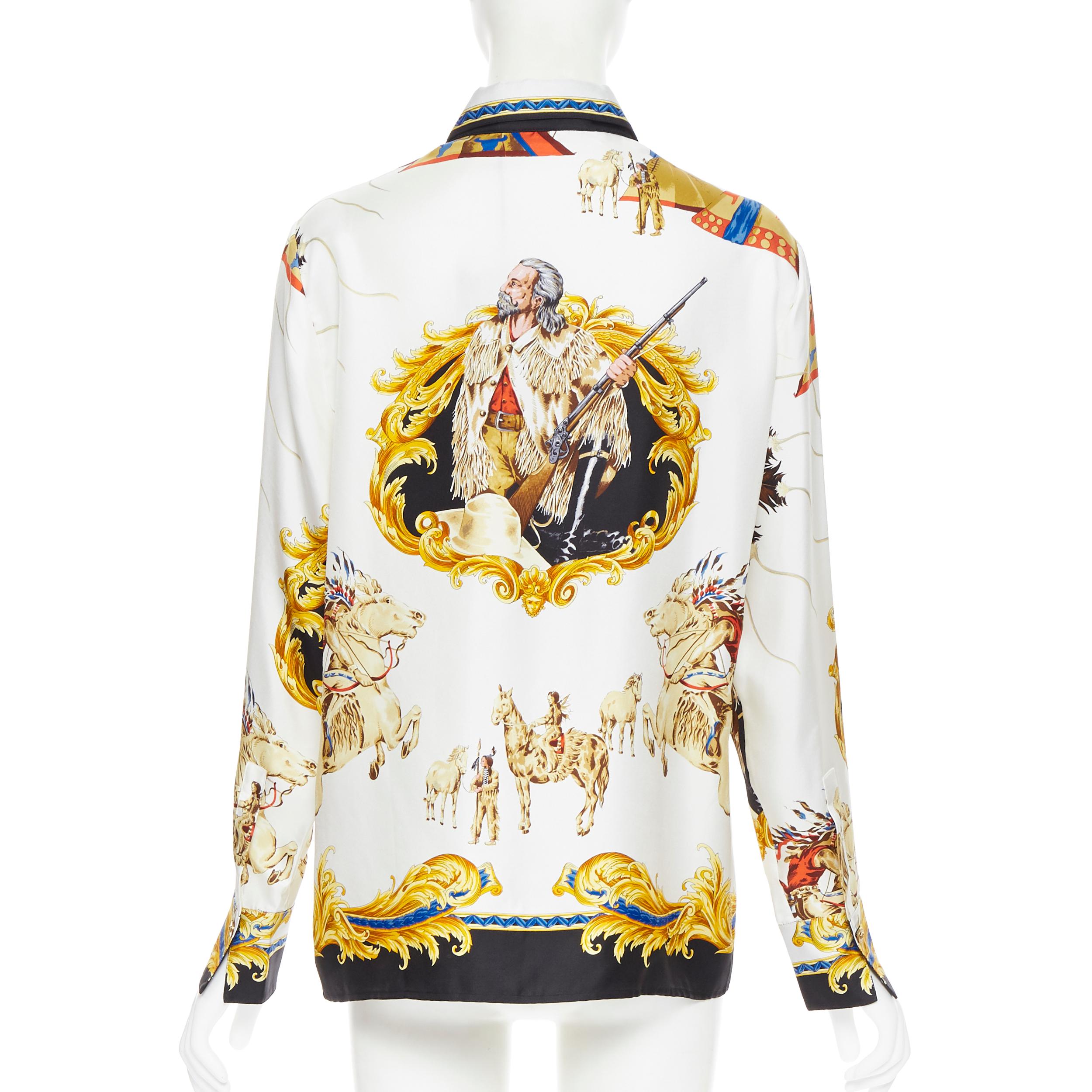 new VERSACE Tribute Native America FW1992 print gold Medusa silk shirt IT40 S 1