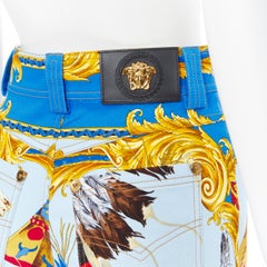 new VERSACE Tribute Native American 1992 printed gold Medusa stud jeans 25"