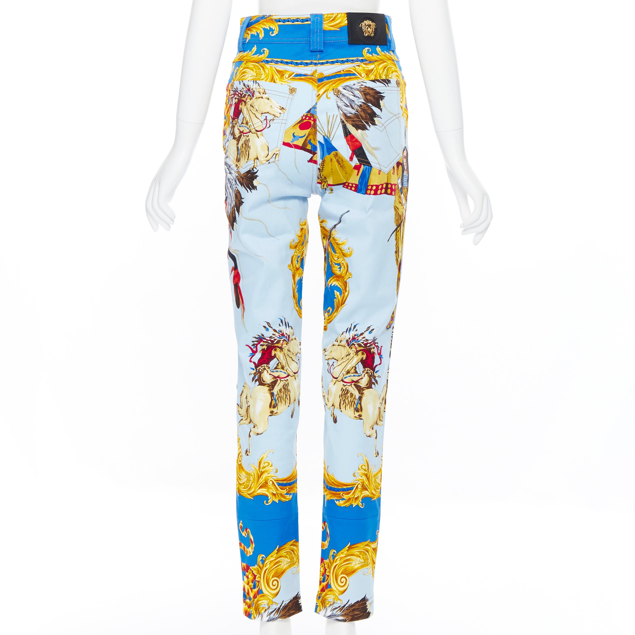 new VERSACE Tribute Native American 1992 printed gold Medusa stud jeans 25