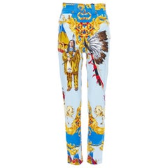 new VERSACE Tribute Native American 1992 printed gold Medusa stud jeans 25"