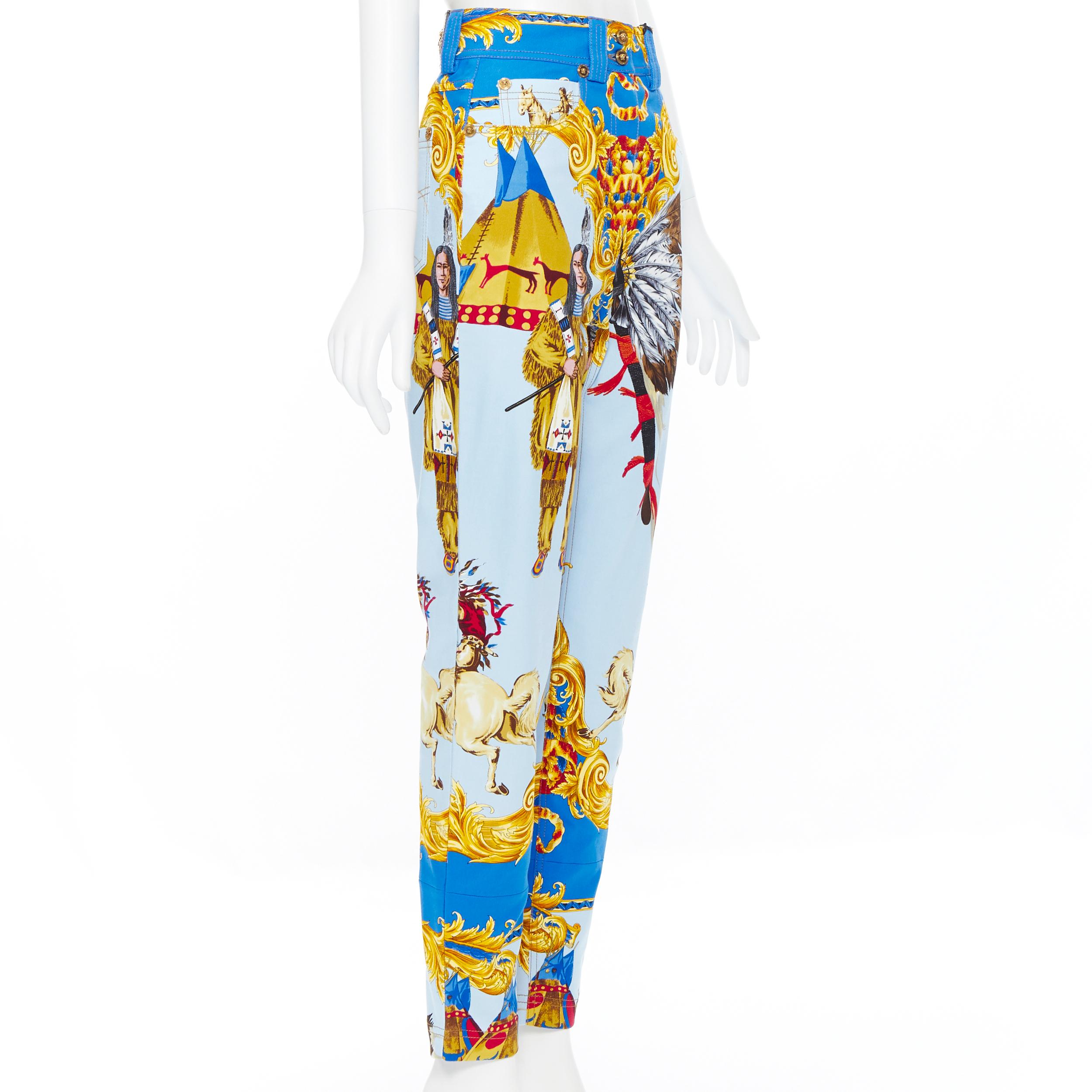 new VERSACE Tribute Native American 1992 printed gold Medusa stud jeans 28
