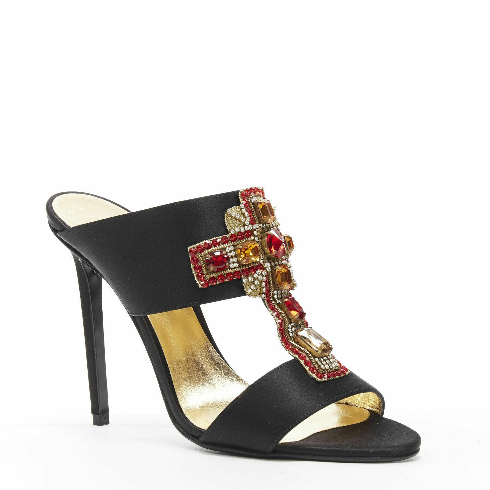New VERSACE Tribute SS 18  Byzantine Cross red jewel crystal black mule 39 - 9 In New Condition In Montgomery, TX