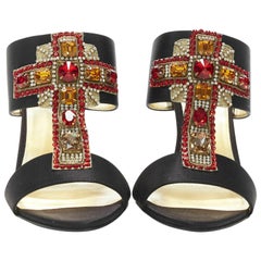 New VERSACE Tribute SS 18  Byzantine Cross red jewel crystal black mule 39 - 9