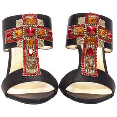 new VERSACE Tribute SS18 byzantine red jewel crystal cross black satin mule EU38