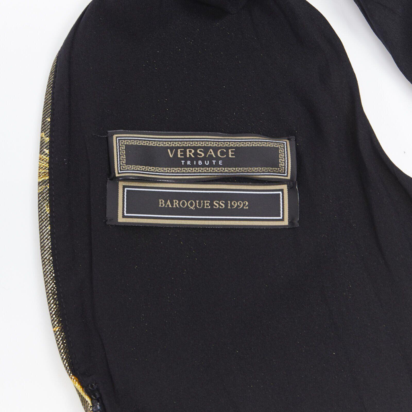 new VERSACE Tribute SS18 Runway Baroque Cherub gold black lurex bodysuit IT38 XS For Sale 5