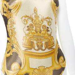 new VERSACE Tribute SS18 Runway Baroque Cherub gold black lurex bodysuit IT38 XS