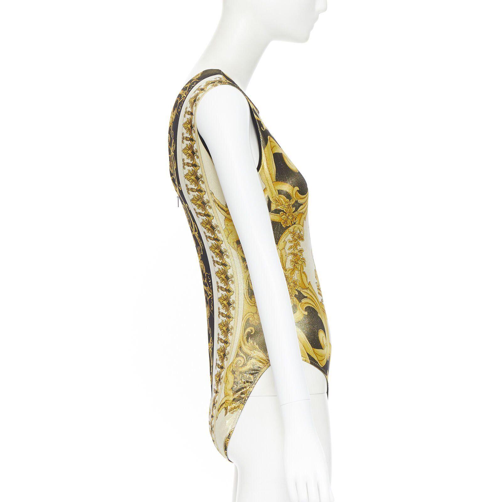 new VERSACE Tribute SS18 Runway Baroque Cherub gold black lurex bodysuit IT38 XS In New Condition For Sale In Hong Kong, NT