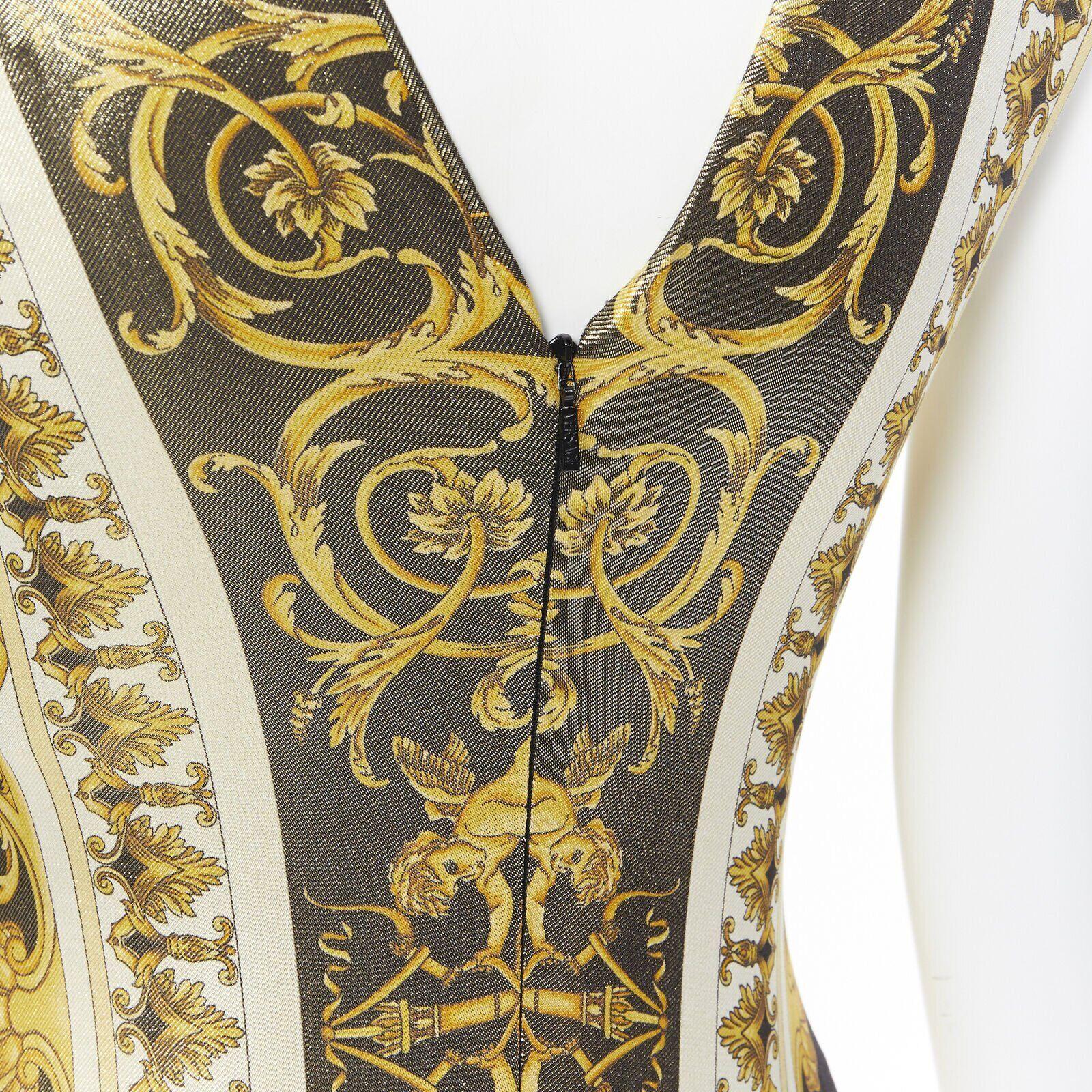 new VERSACE Tribute SS18 Runway Baroque Cherub gold black lurex bodysuit IT38 XS For Sale 4