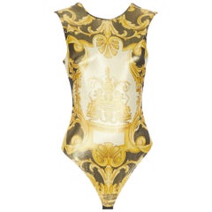 new VERSACE Tribute SS18 Runway Baroque Cherub gold black lurex bodysuit IT42 M