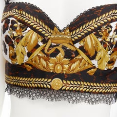 new VERSACE Tribute SS92 Baroque print lace boned bustier bralette top IT42 M