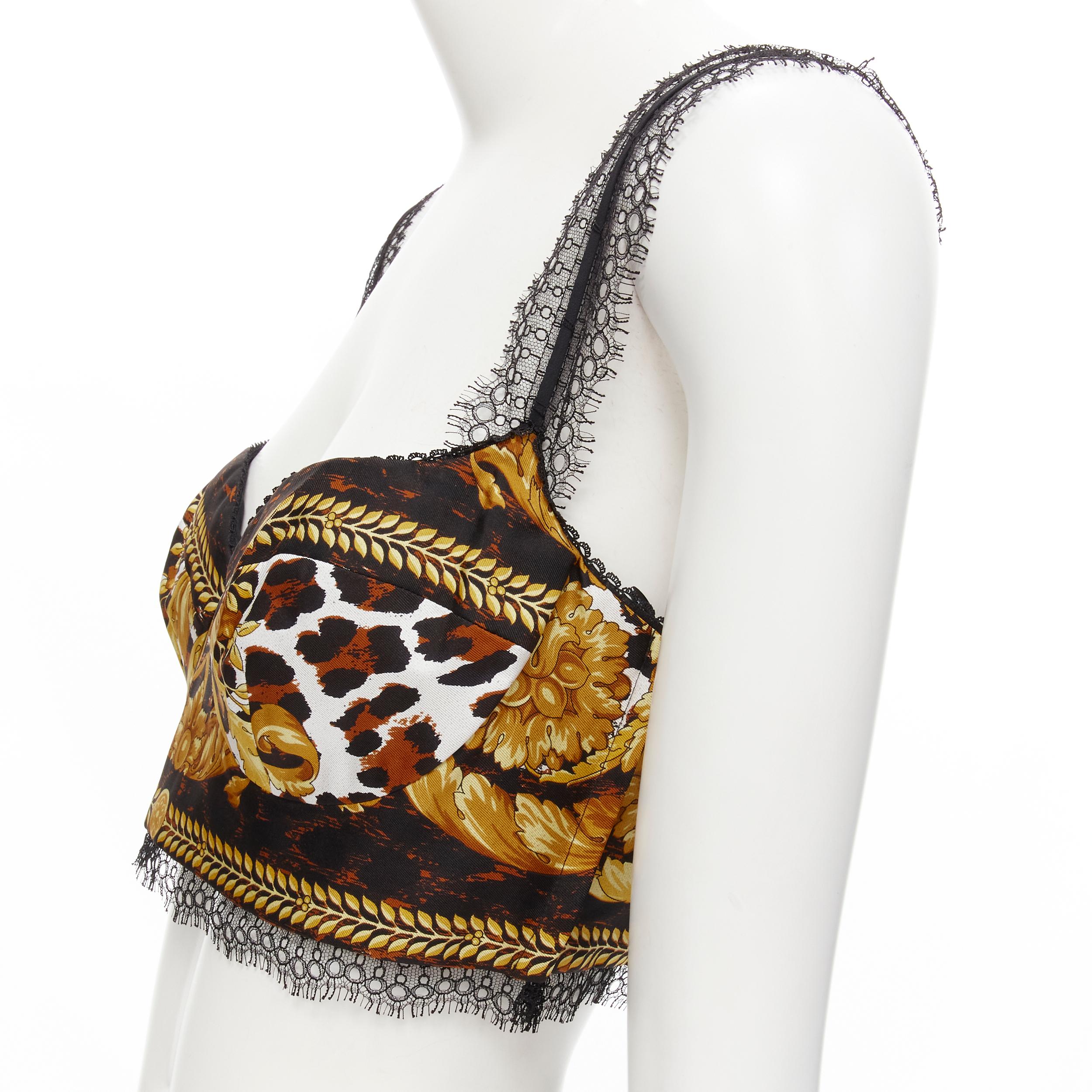 Women's new VERSACE Tribute SS92 Baroque print lace boned bustier bralette top IT42 M