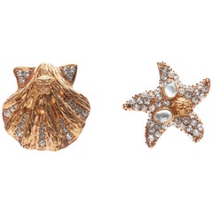 new VERSACE Tribute Tresor De La Mer brushed gold starfish shell crystal earring