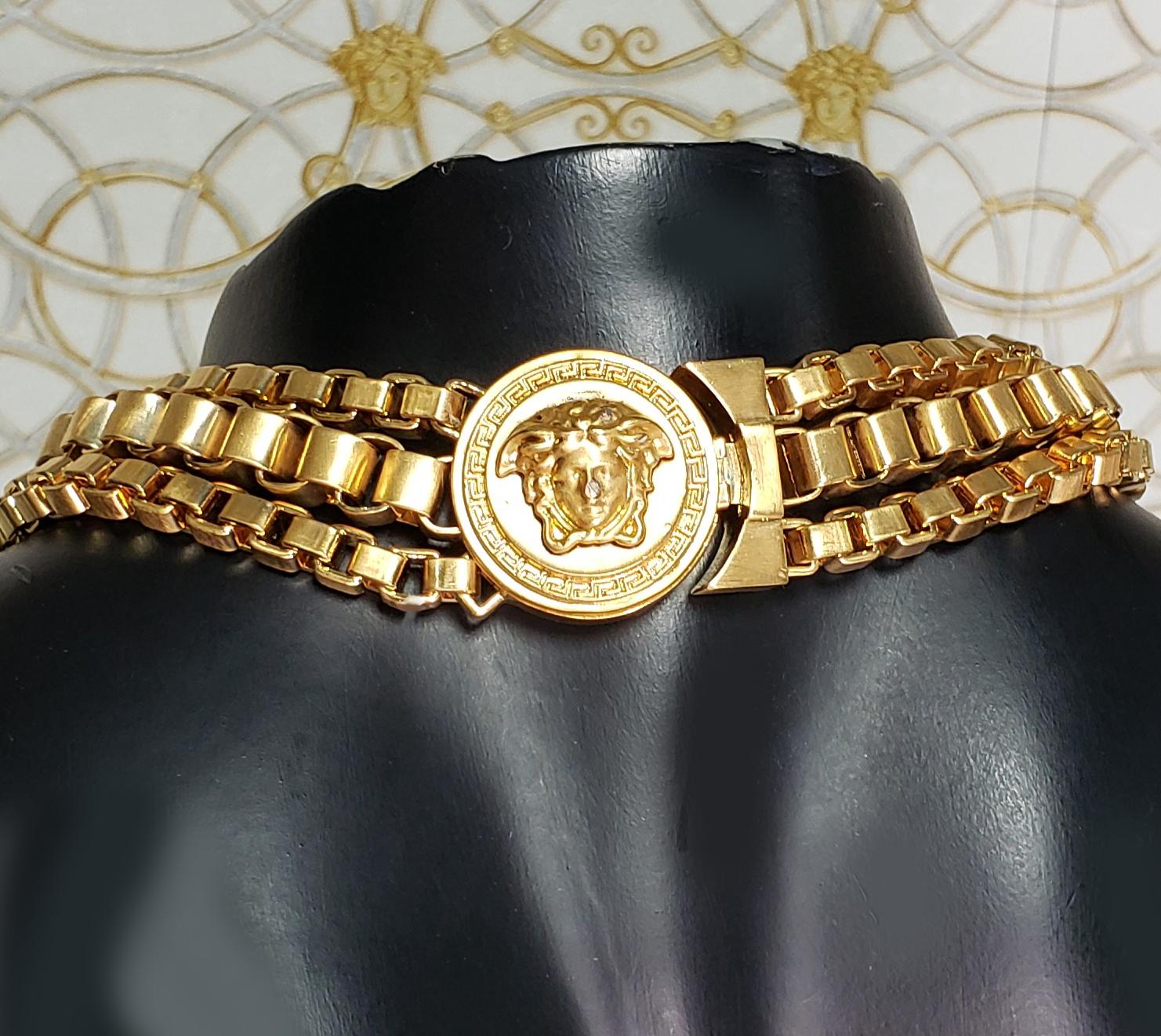 Women's or Men's New VERSACE Triple Chain Gold-Plated Medusa Necklace as seen on Celebrities 