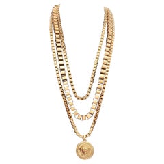 New VERSACE Triple Chain Gold-Plated Medusa Necklace as seen on Celebrity