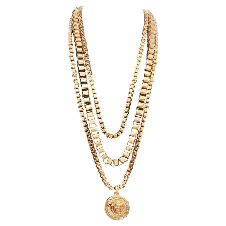 New VERSACE Triple Chain Gold-Plated Medusa Necklace as seen on 
