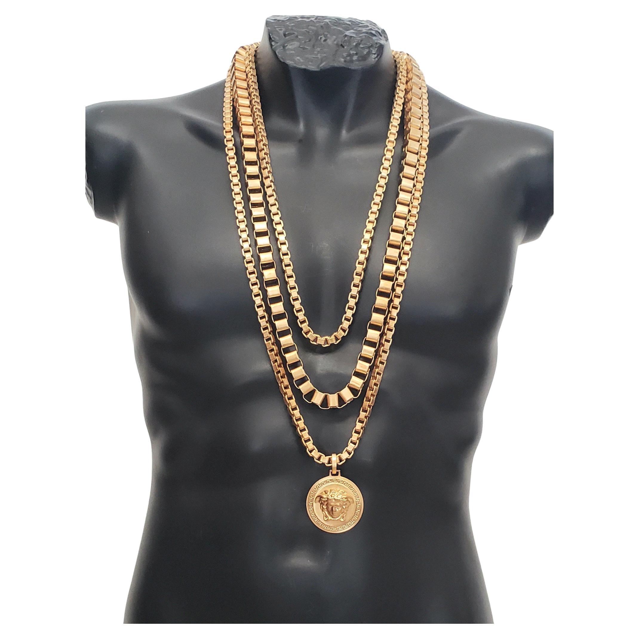 New VERSACE Triple Chain Gold-Plated Medusa Necklace as seen on Celebrities 