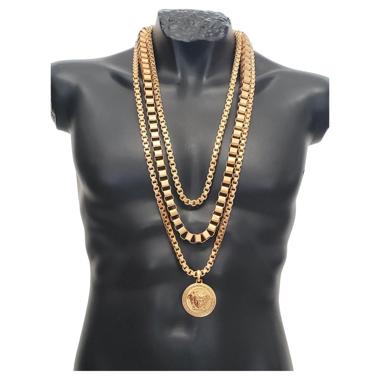 New VERSACE Triple Chain Gold-Plated Medusa Necklace as seen on 