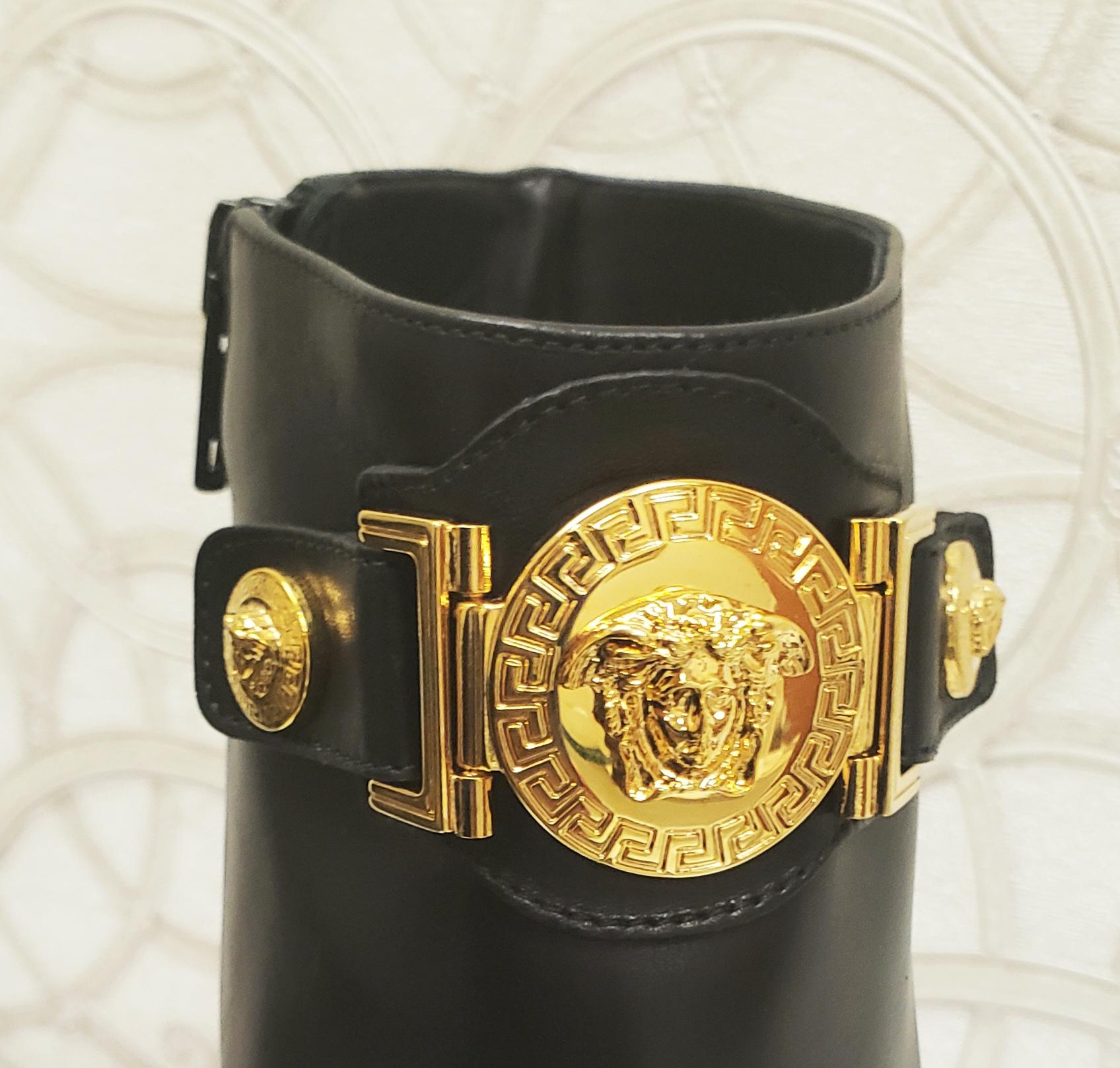 VERSACE TRIPLE PLATFORM BOOtie BOOTS aus SCHWARzem LEDER in allen Gren im Angebot 3
