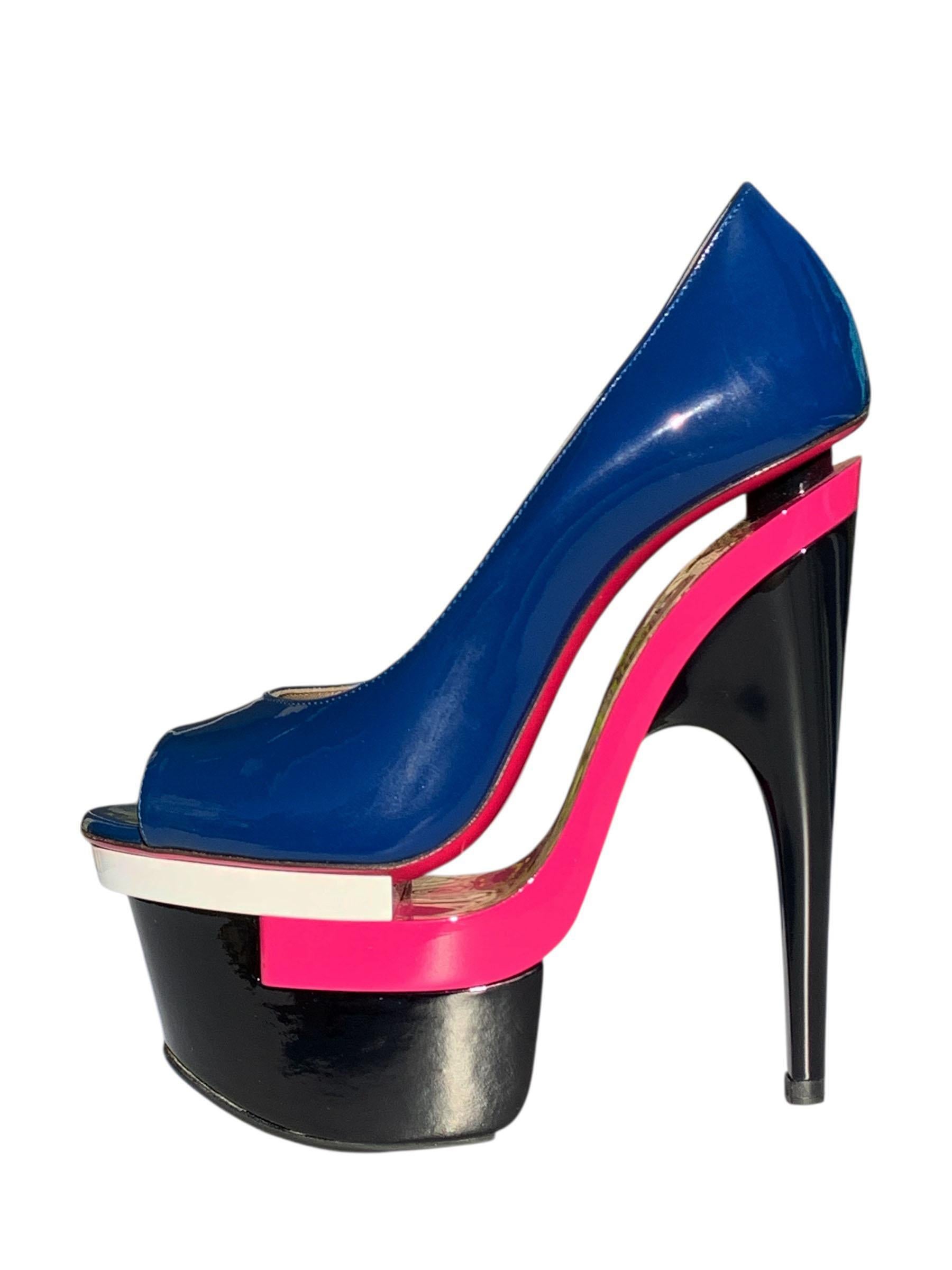 Purple New Versace Triple Platform Patent Leather Ski High Heel Pumps Italian 36 US 6 For Sale