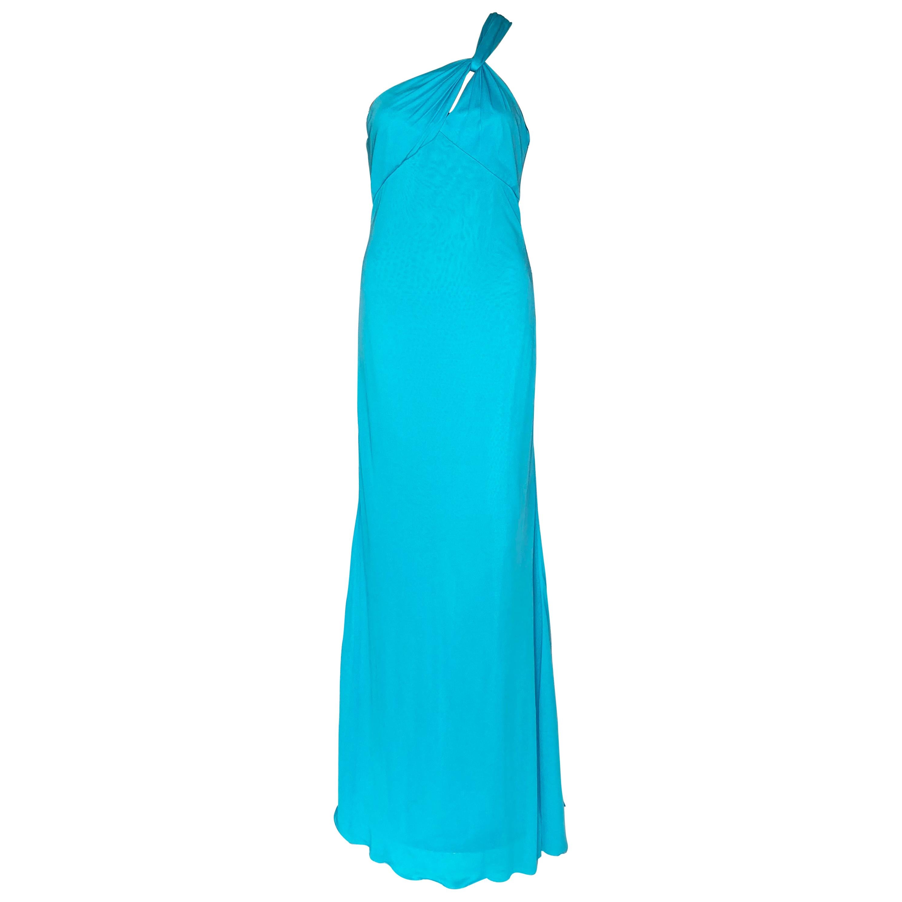 $12,310 New Versace One Shoulder Blue Silk Gown at 1stDibs