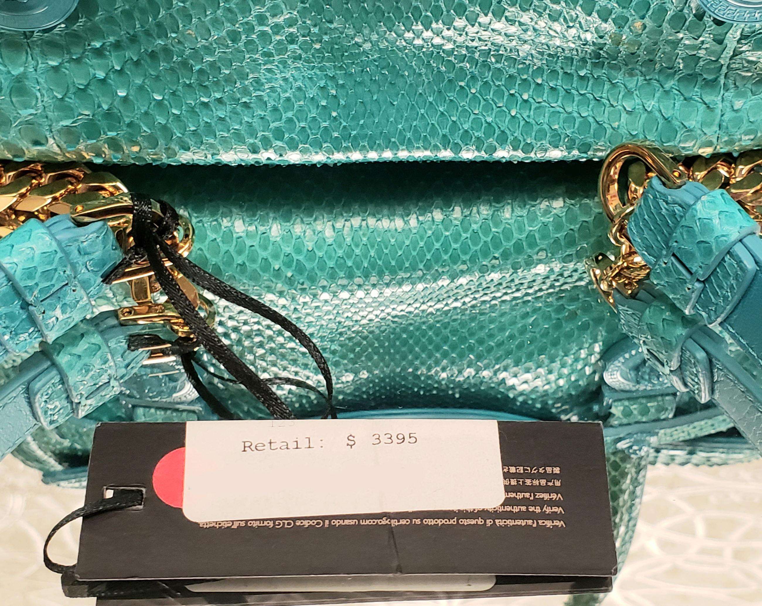New VERSACE TURQUOISE PYTHON LEATHER BAG In New Condition In Montgomery, TX