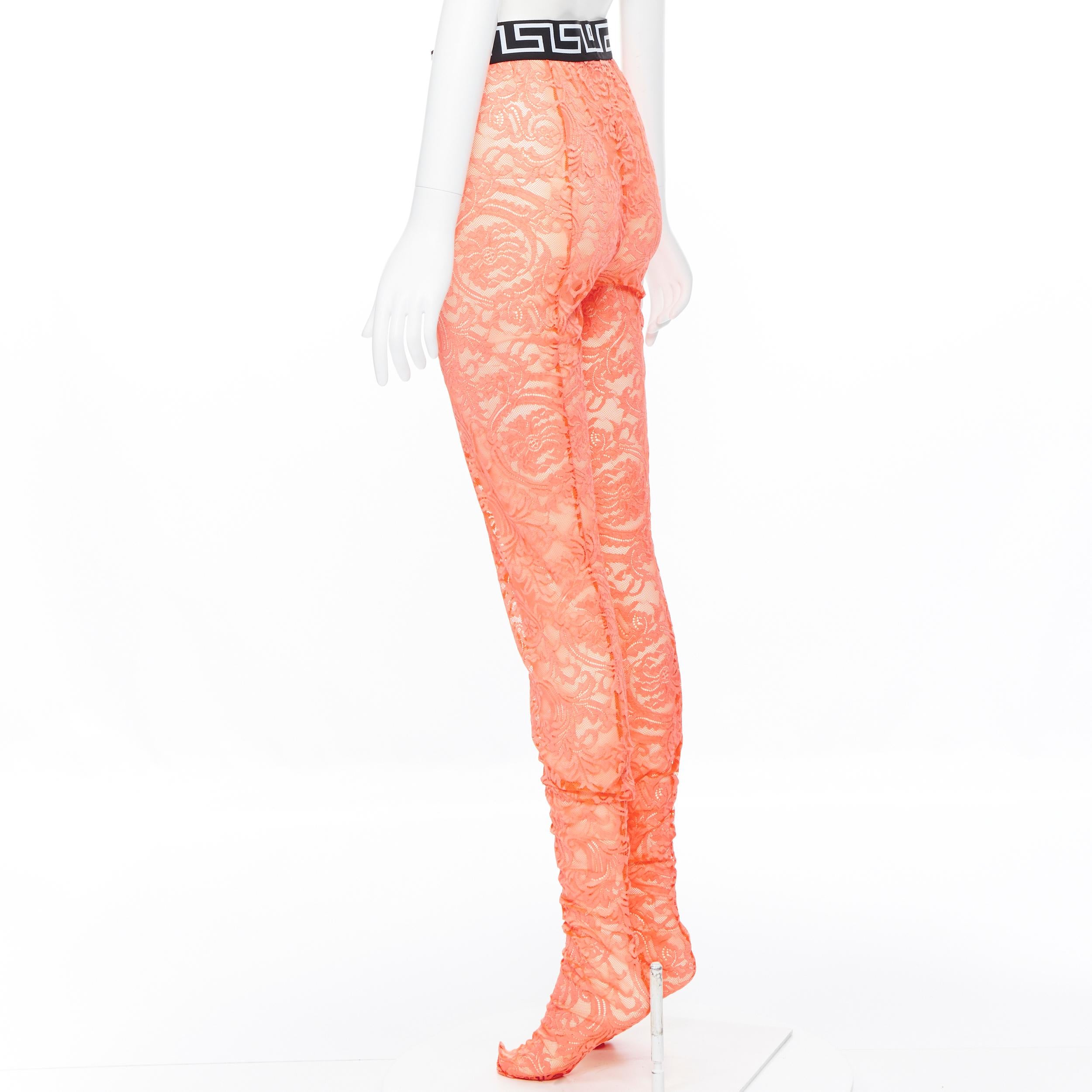 Orange new VERSACE Underwear Medusa Greca waist band blue floral lace legging tights M