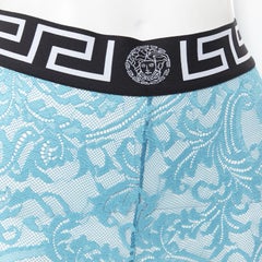 new VERSACE Underwear Medusa Greca waist band blue floral lace tights L