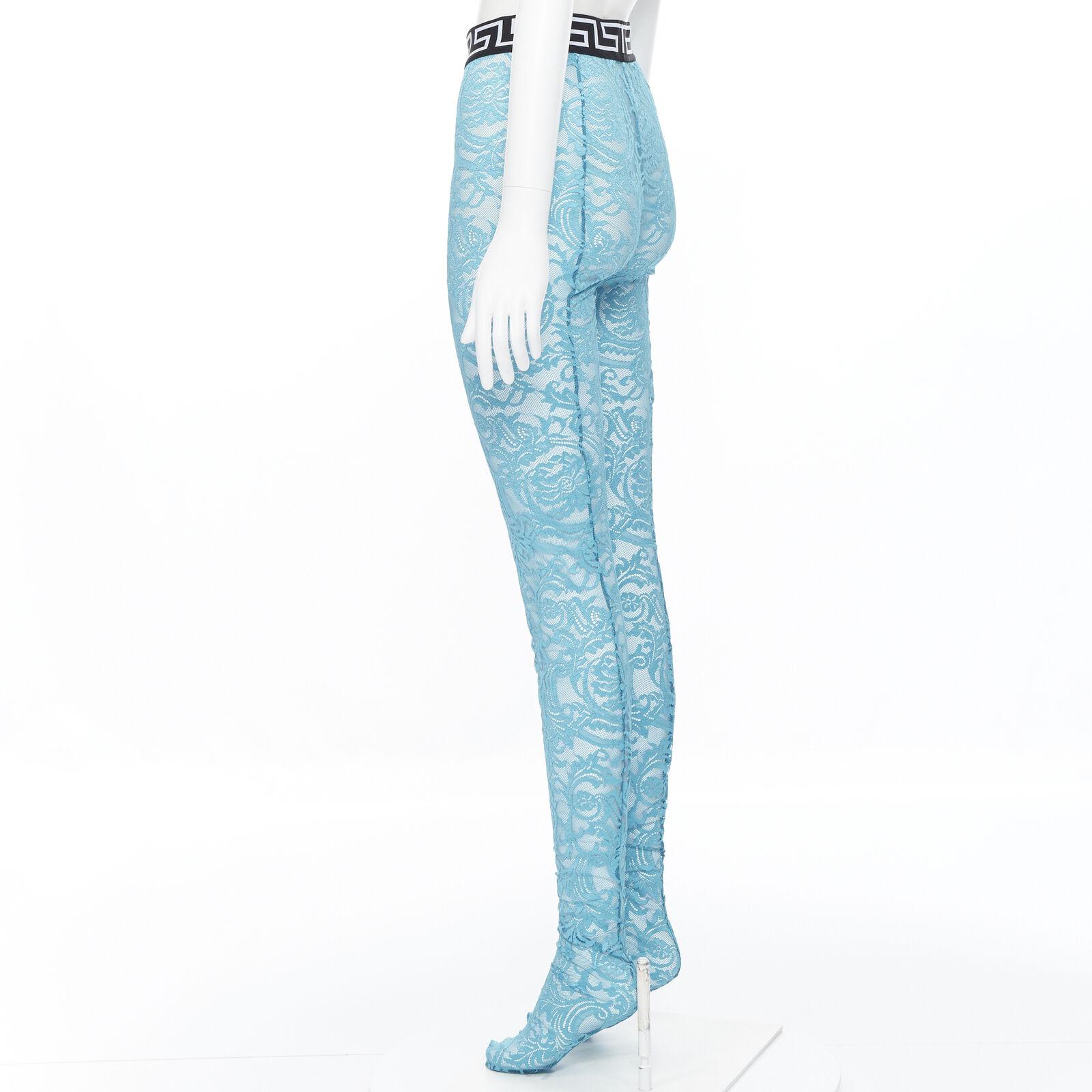 Neu VERSACE Underwear Medusa Greca Taille Band blaue florale Spitze tights L im Angebot 2