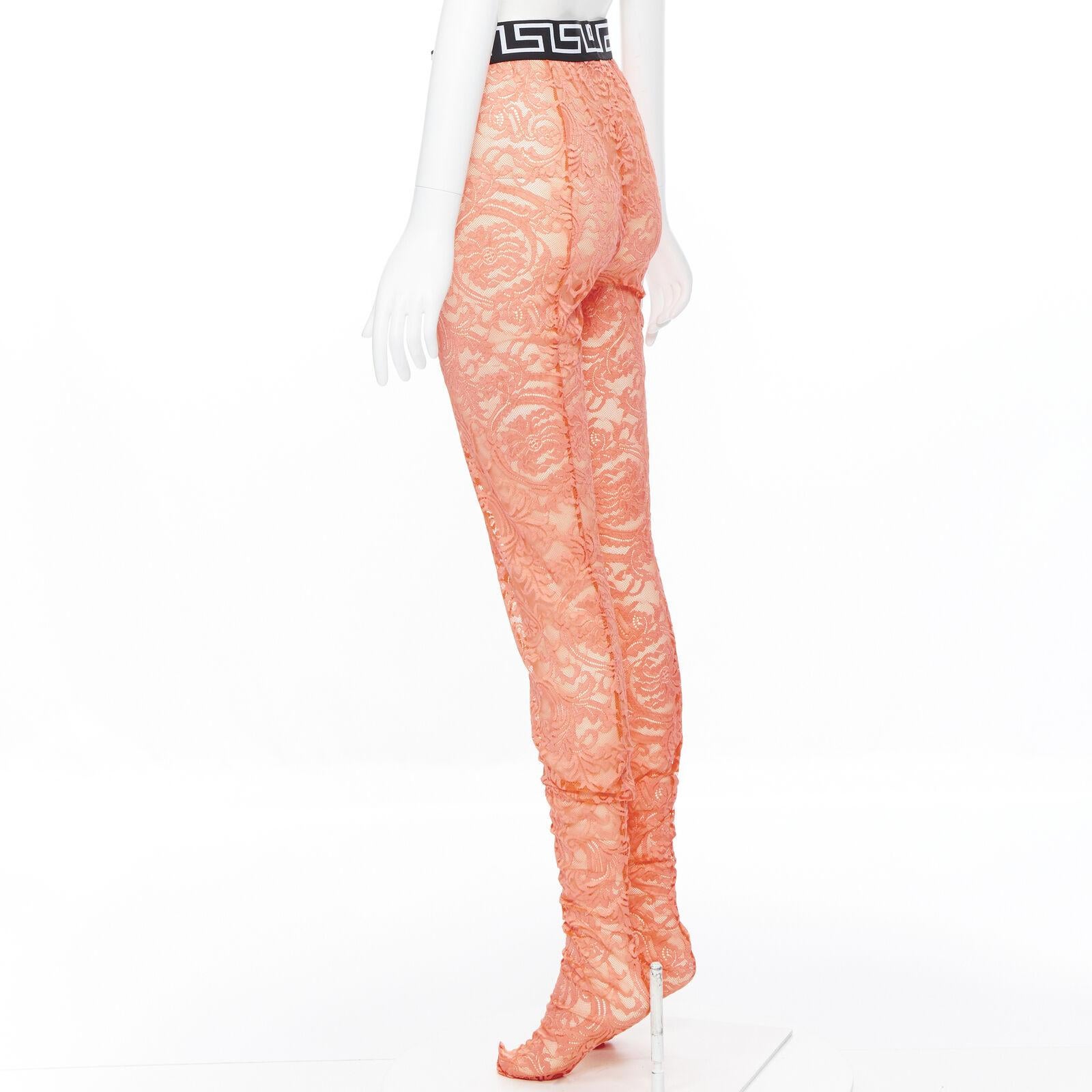 new VERSACE Underwear Medusa Greca waist band orange floral lace tights M 2