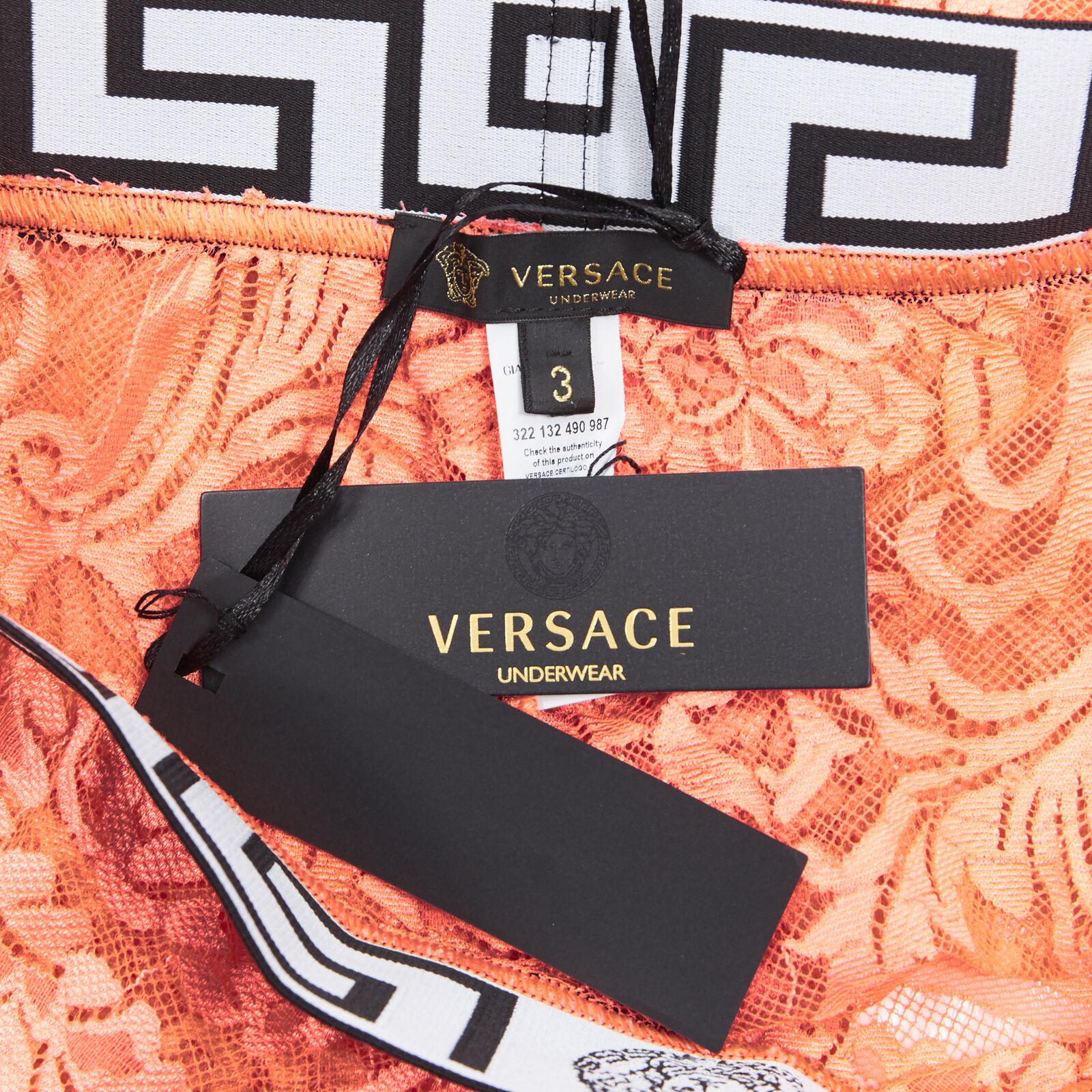 new VERSACE Underwear Medusa Greca waist band orange floral lace tights M 4