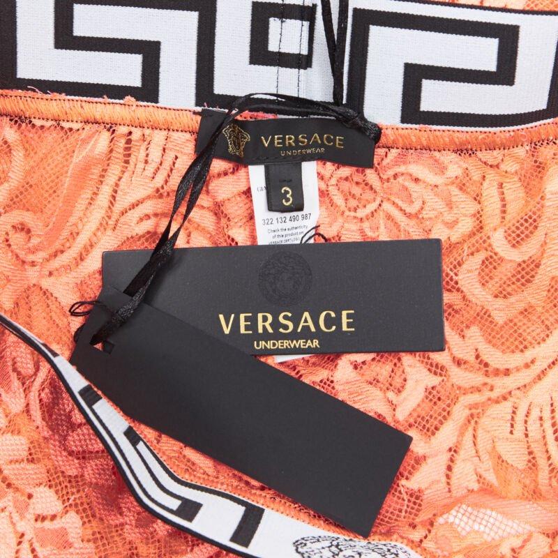new VERSACE Underwear Medusa Greca waist band orange floral lace tights M For Sale 3