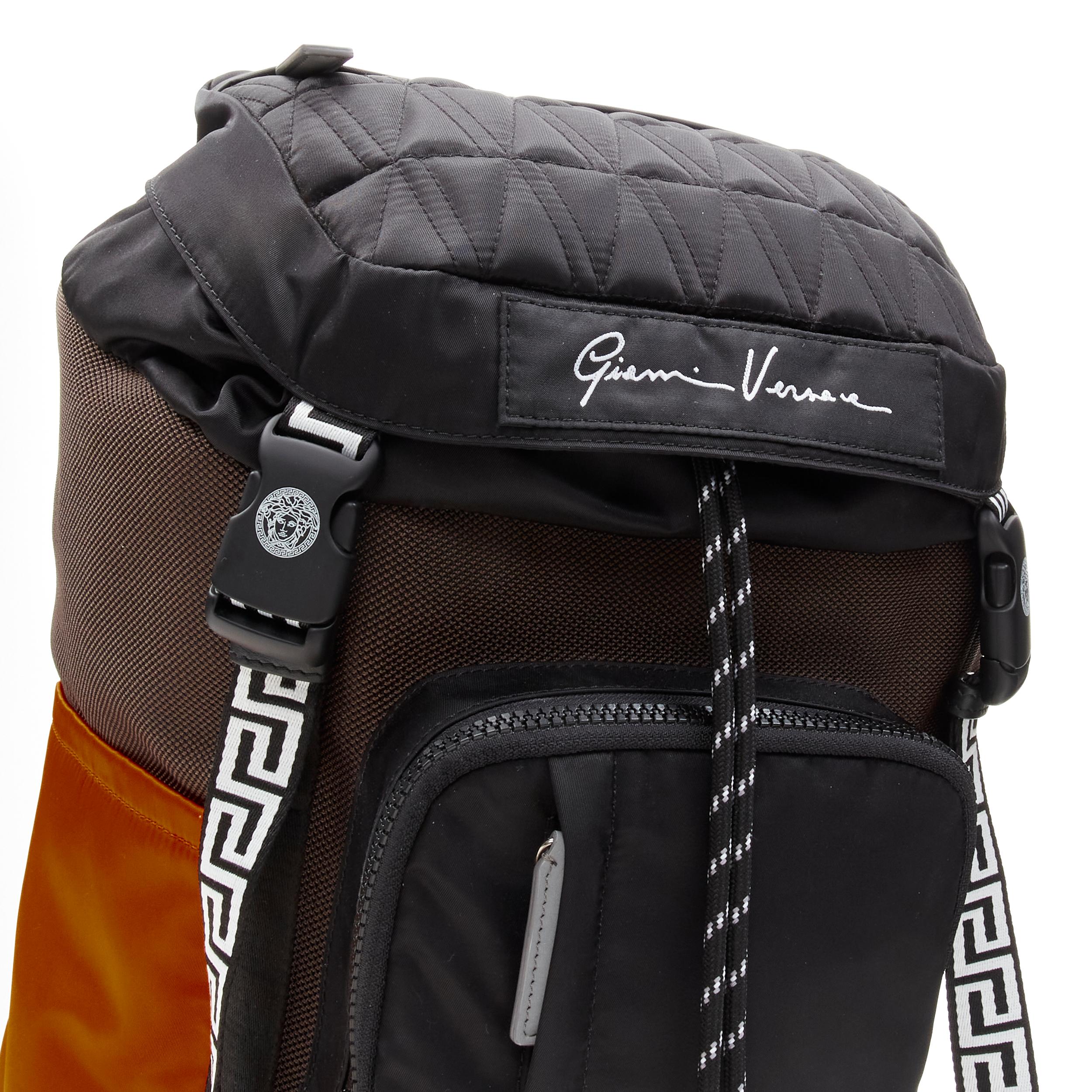 new VERSACE V Code Gianni Signature black orange nylon Greca backpack In New Condition In Hong Kong, NT