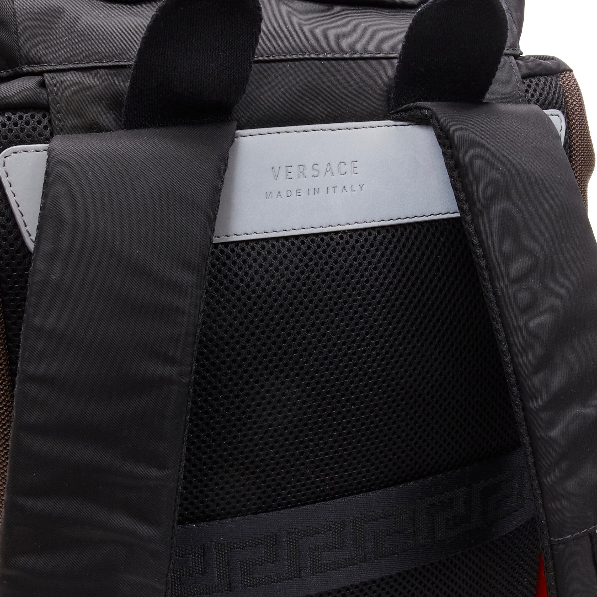 Men's new VERSACE V Code Gianni Signature black orange nylon Greca backpack
