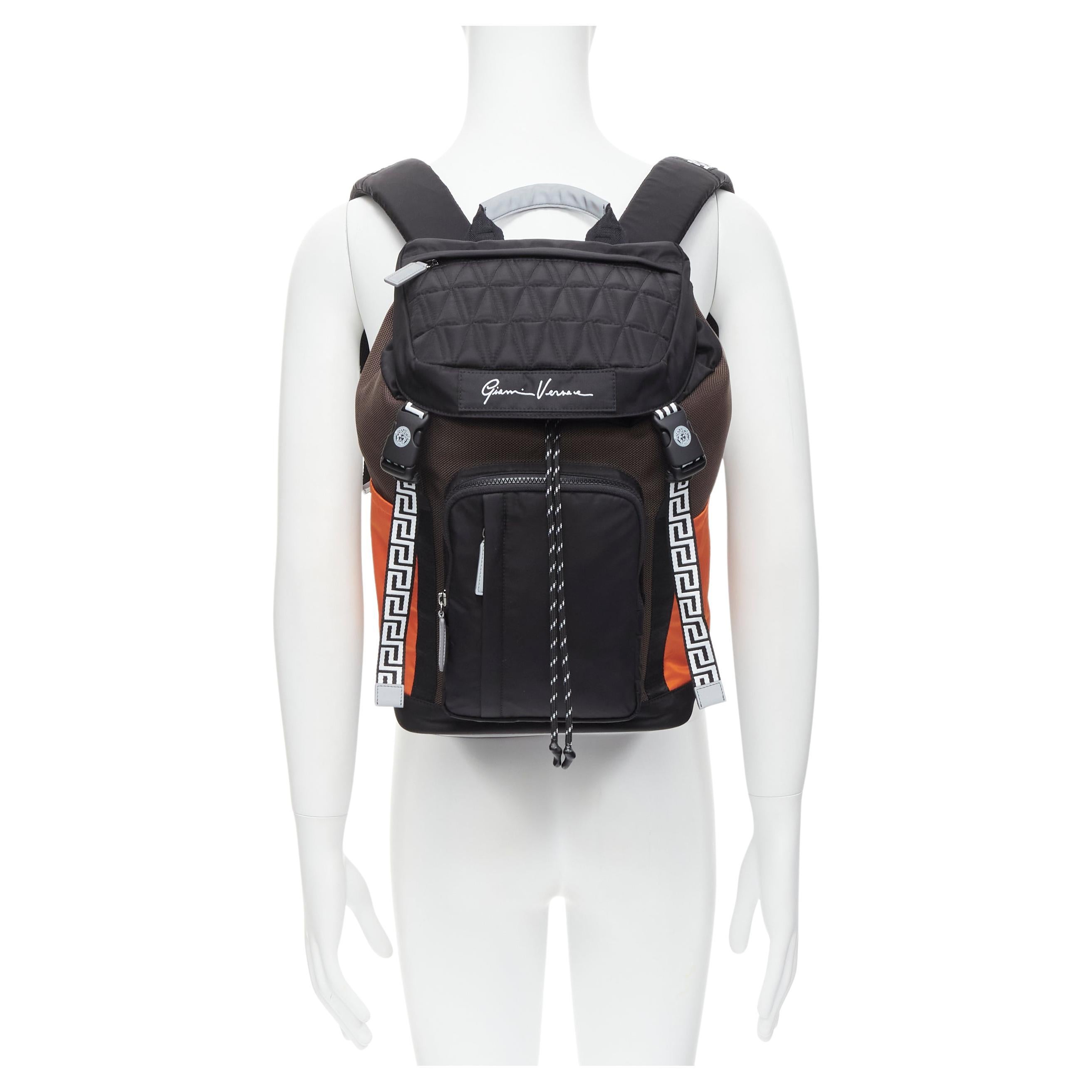 new VERSACE V Code Gianni Signature black orange nylon Greca backpack