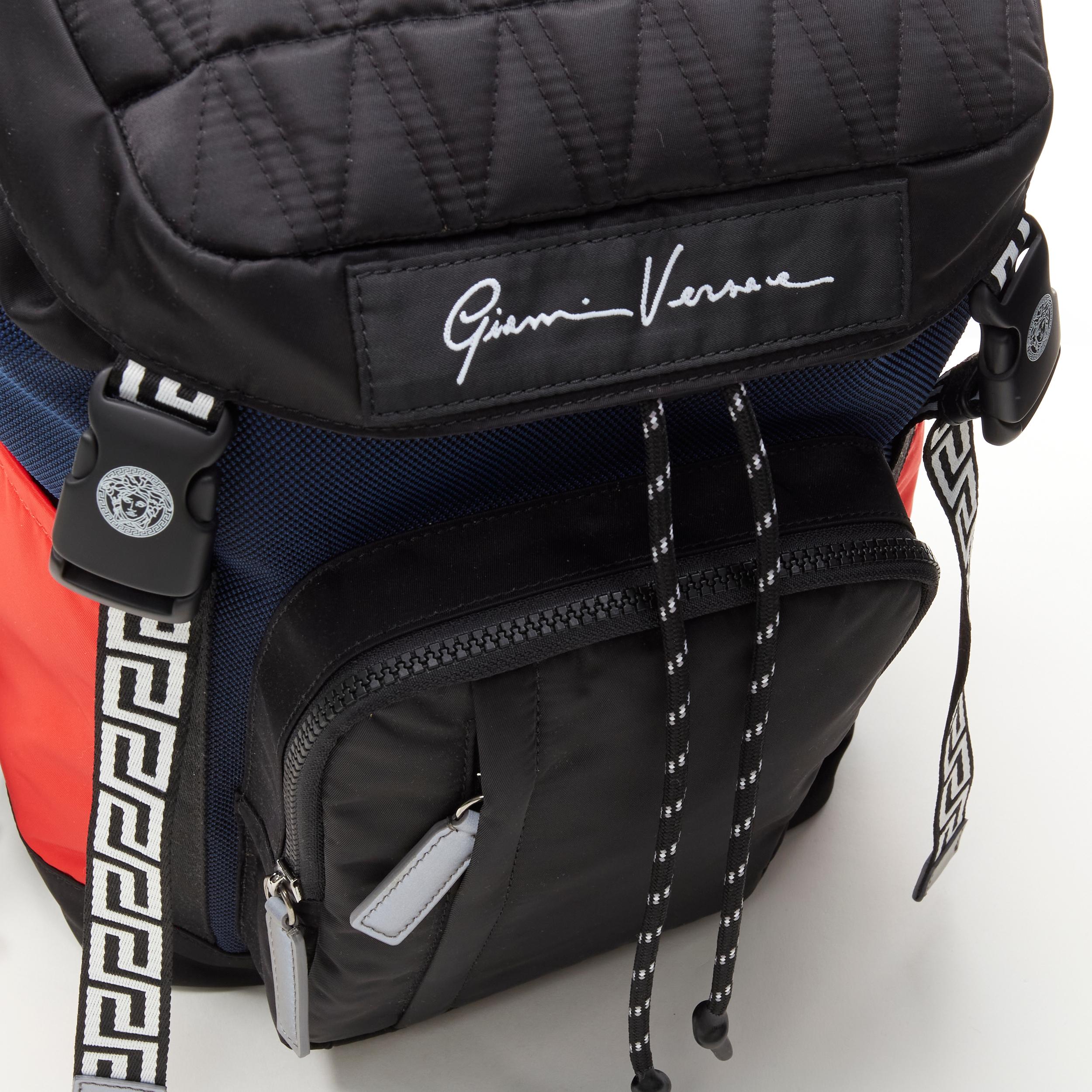 Men's new VERSACE V Code Gianni Signature black red nylon Greca backpack