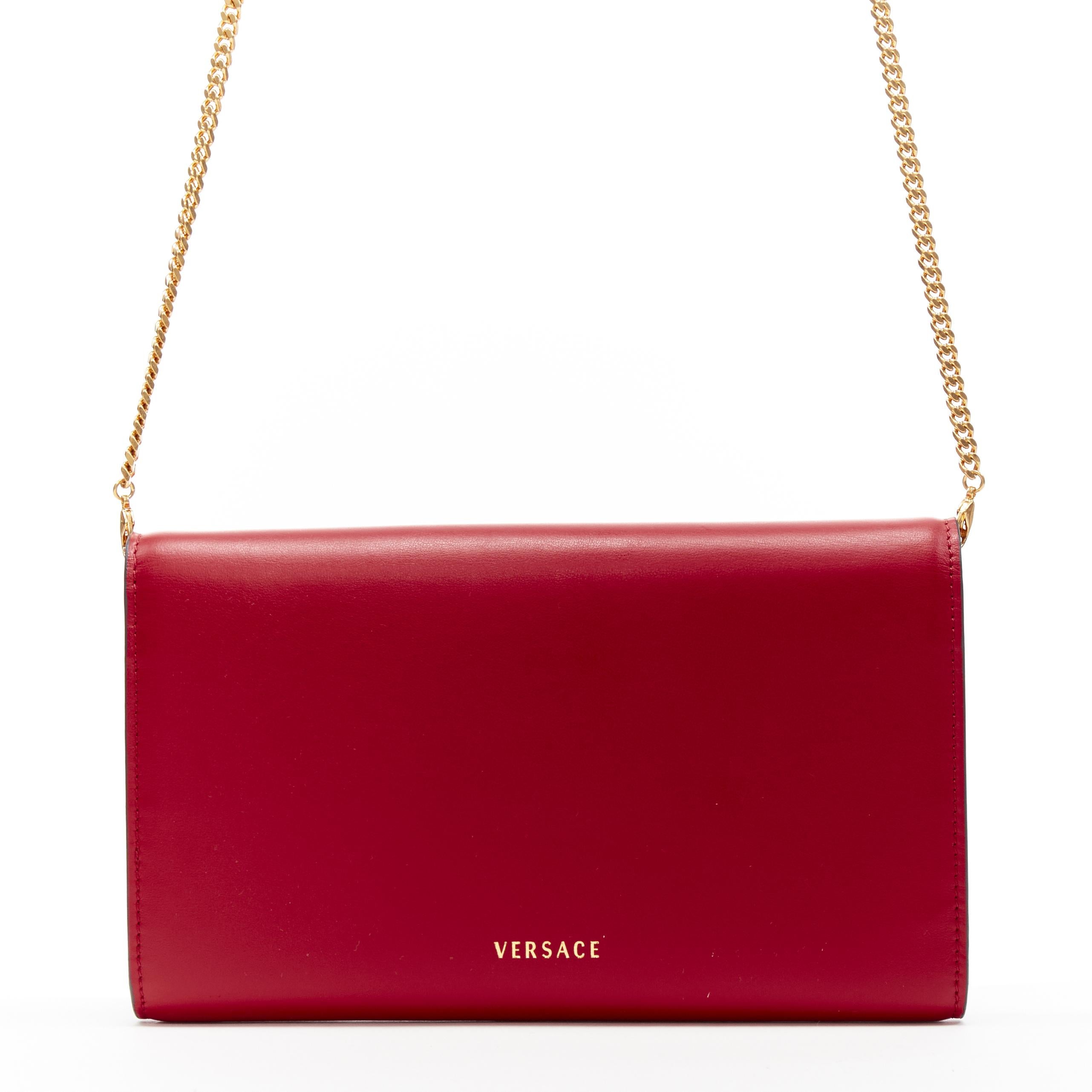 Donna nuovo VERSACE V-Mine Virtus V heart flap front wallet on chain WOC clutch bag