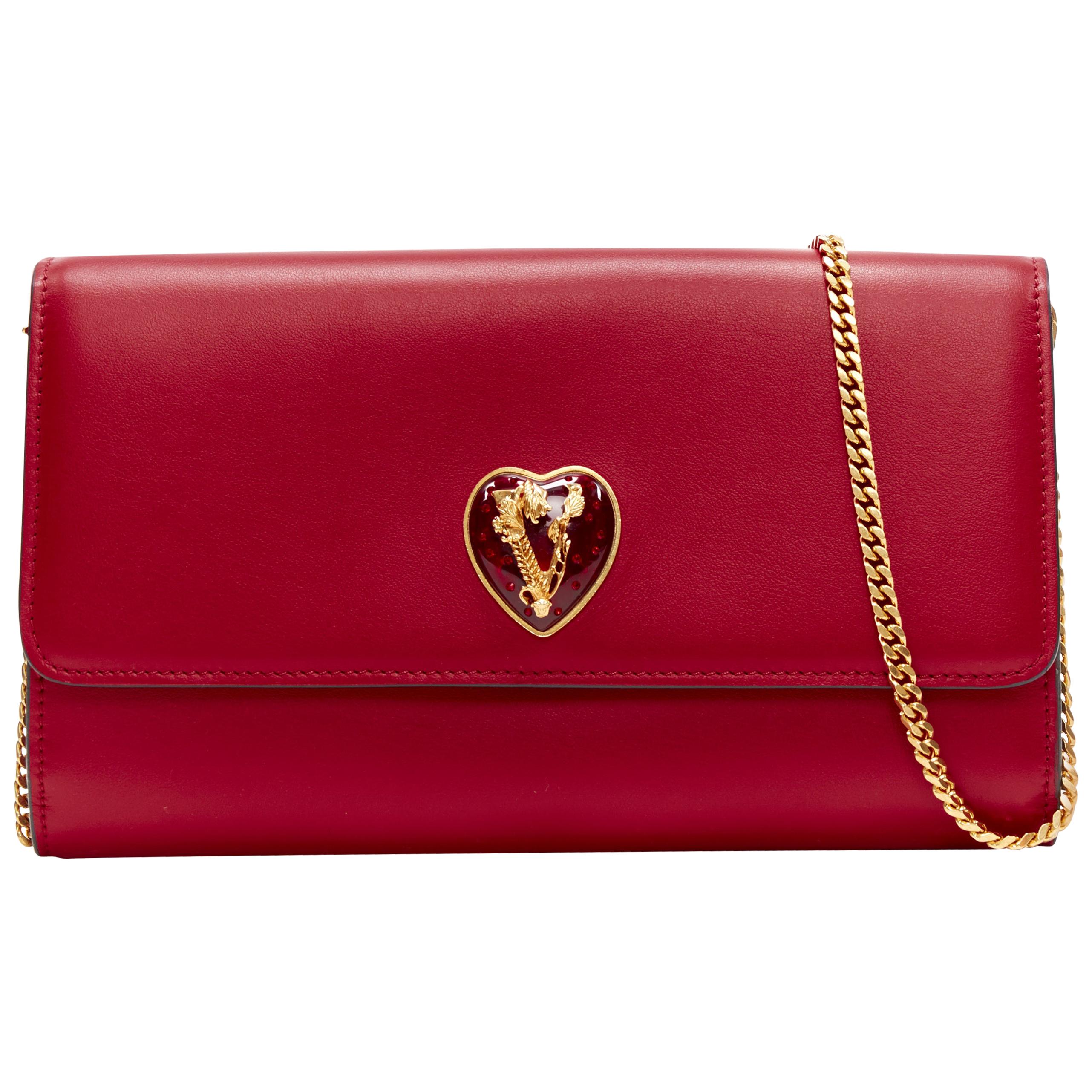 new VERSACE V-Mine Virtus V heart flap front wallet on chain WOC clutch bag