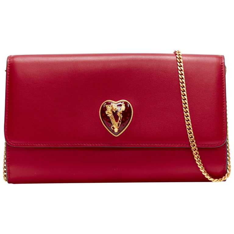 new VERSACE V-Mine Virtus V heart flap front wallet on chain WOC clutch bag  at 1stDibs