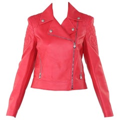 NEUES VERSACE VANITAS BAROCCO VERZIERTES PINK-LEDER-MOTO-Biker JACKE Größe 42