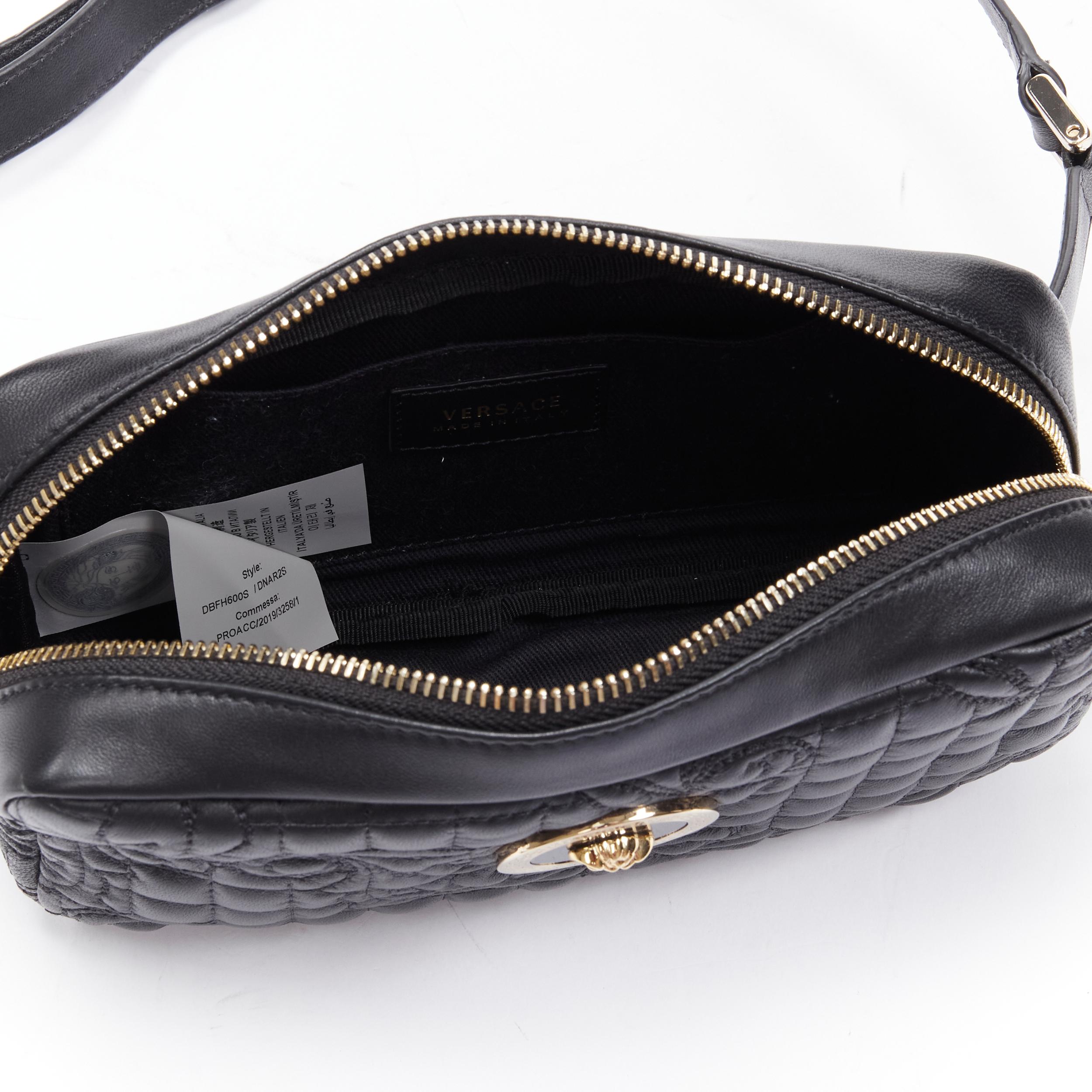 Black new VERSACE Vanitas baroque quilted black leather gold Medusa crossbody belt bag